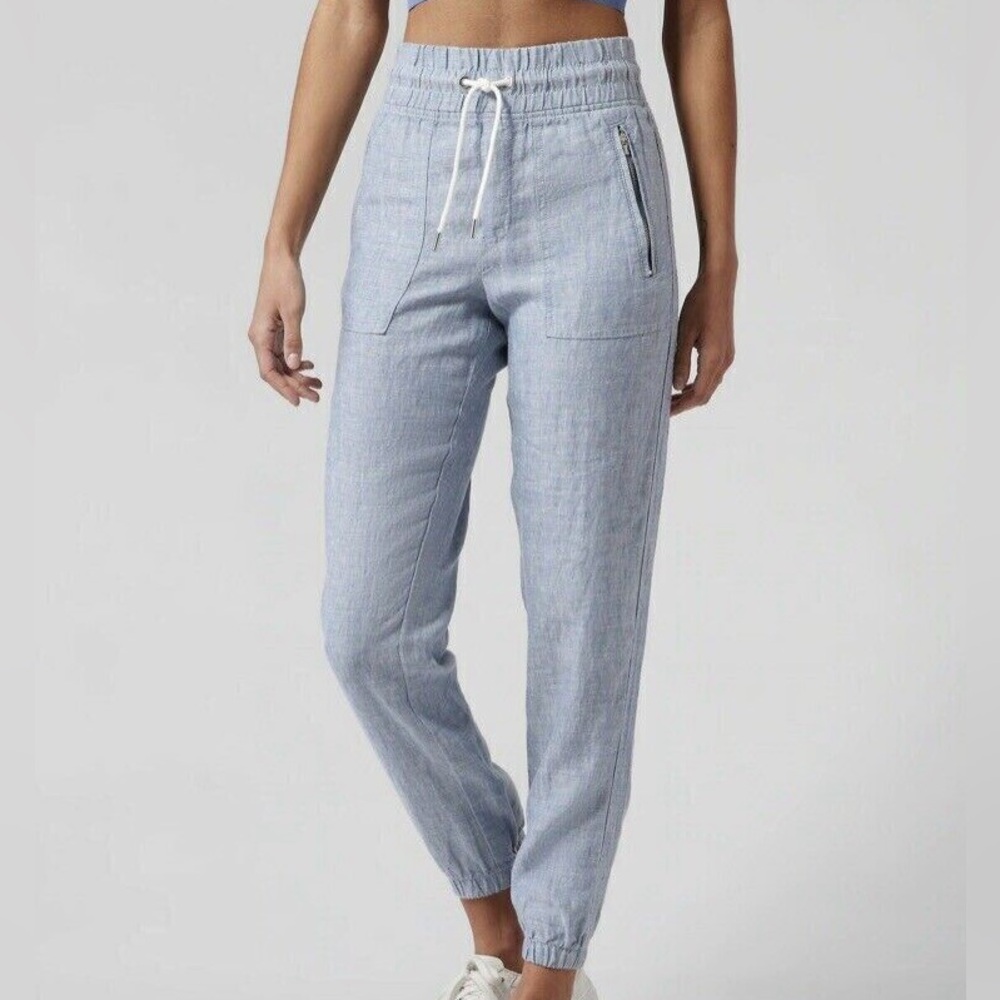 ATHLETA Cabo Linen Summer Resort Jogger Pants - Chambray Blue - Size 0